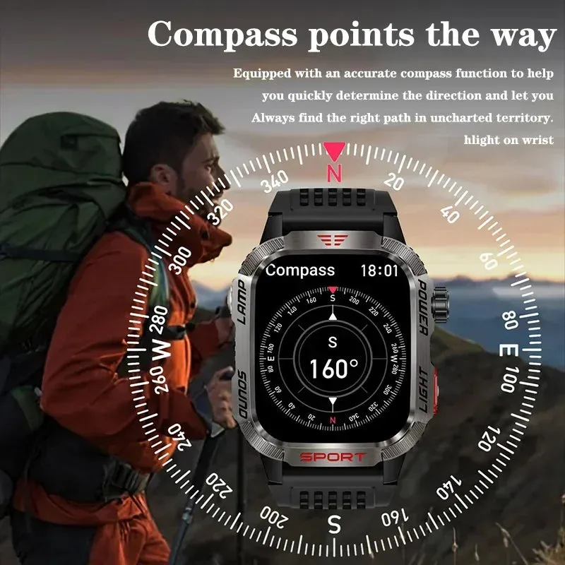 Premium GPS Smartwatch for Men – 2.01" HD Display, Waterproof, Bluetooth Calling, Compass, Flashlight, Fitness Tracker, 600mAh Battery, Outdoor Sport Mode