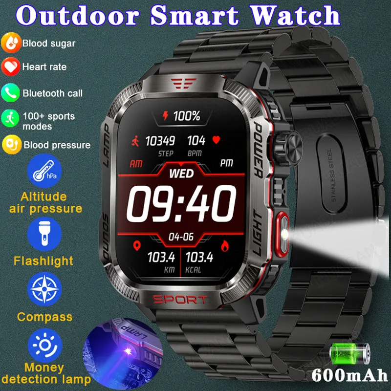 Premium GPS Smartwatch for Men – 2.01" HD Display, Waterproof, Bluetooth Calling, Compass, Flashlight, Fitness Tracker, 600mAh Battery, Outdoor Sport Mode