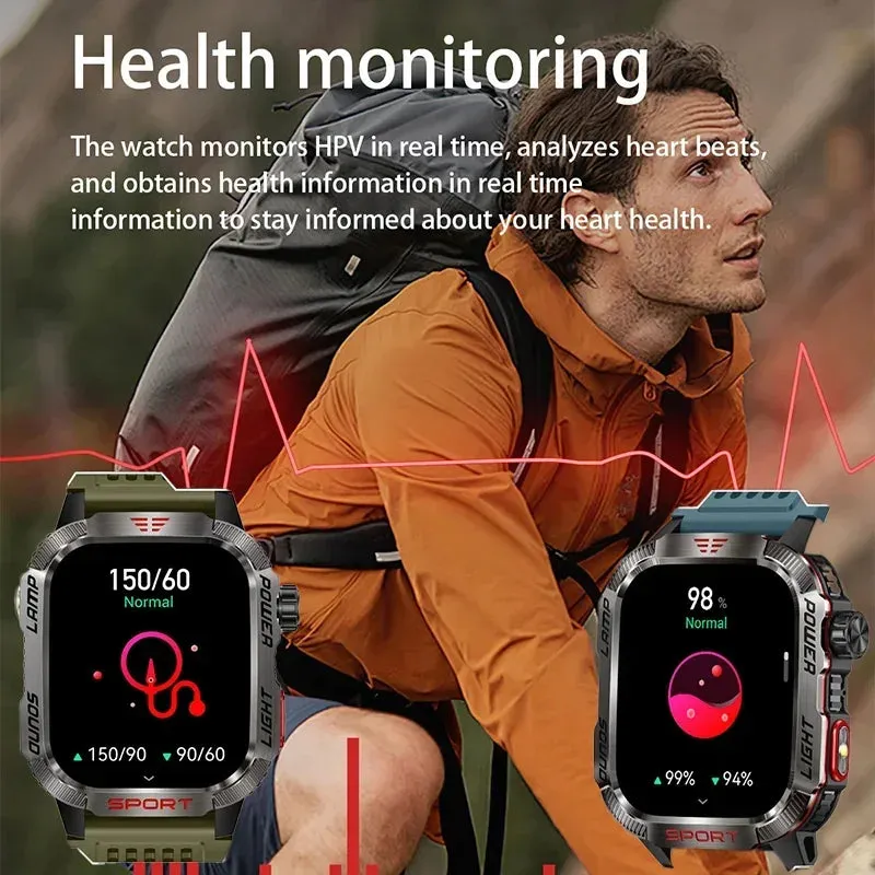 Premium GPS Smartwatch for Men – 2.01" HD Display, Waterproof, Bluetooth Calling, Compass, Flashlight, Fitness Tracker, 600mAh Battery, Outdoor Sport Mode