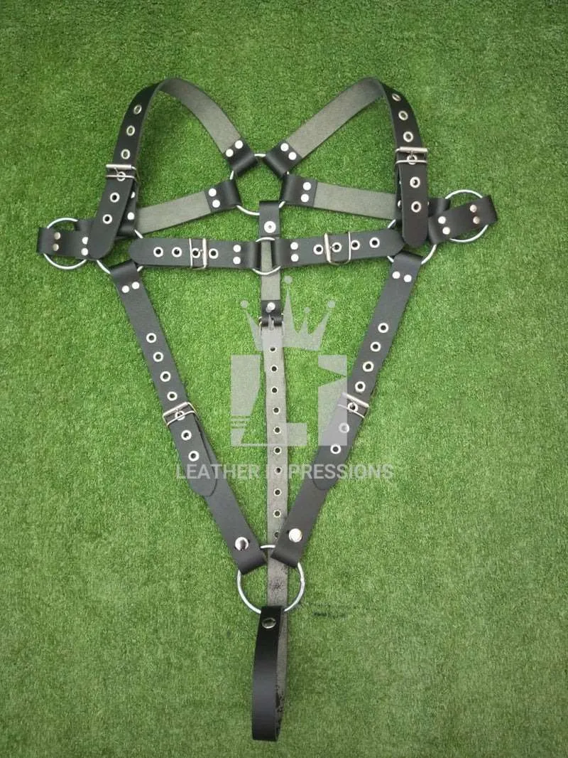 Premium Leather BDSM Body Harness With Cock Ring