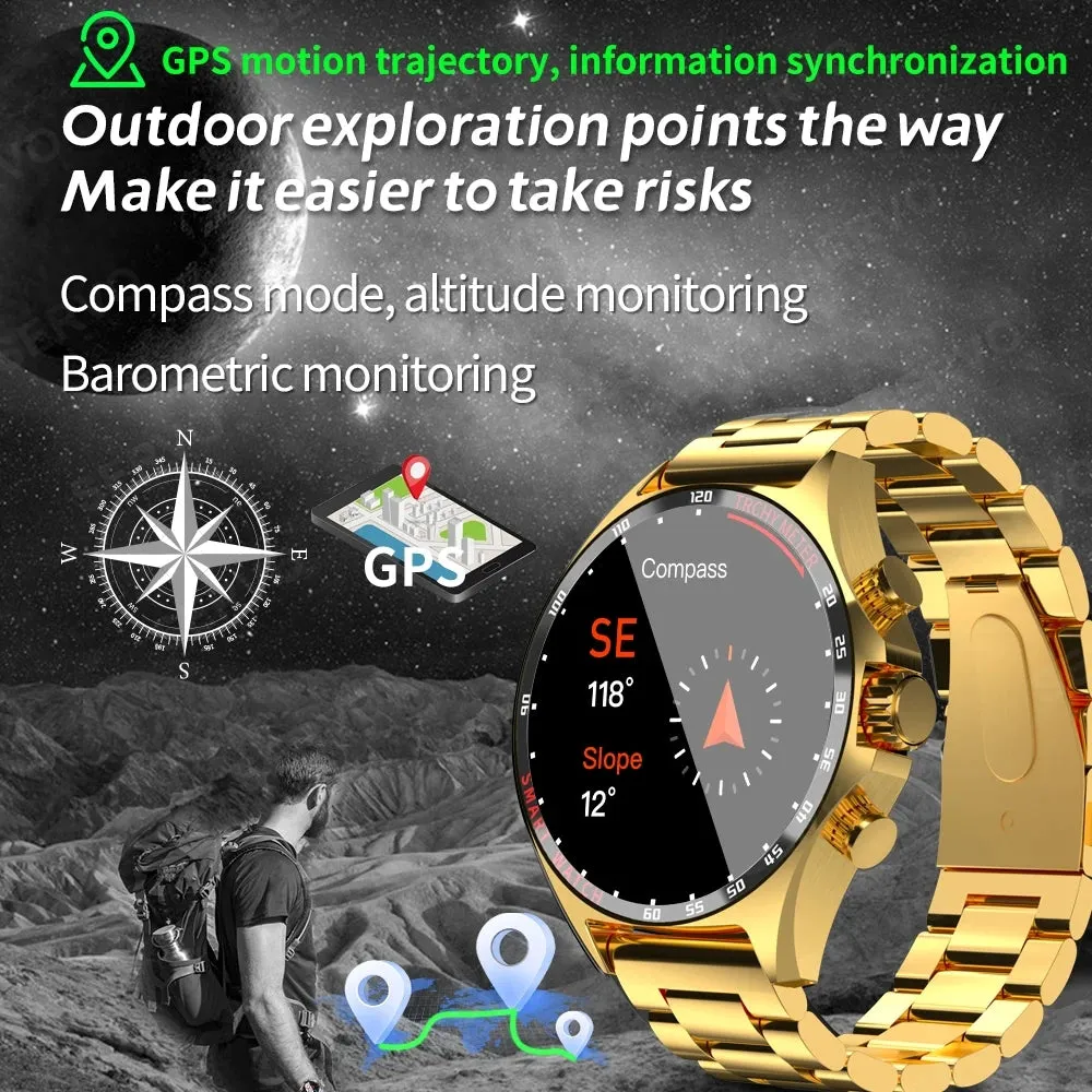 Premium Outdoor Sports GPS Smart Watch for Men – Bluetooth Call, HD AMOLED Screen, Health Monitoring, Compass, IP68 Waterproof, Multi-Sport Mode, Sleep & Blood Oxygen Monitoring, Music Control