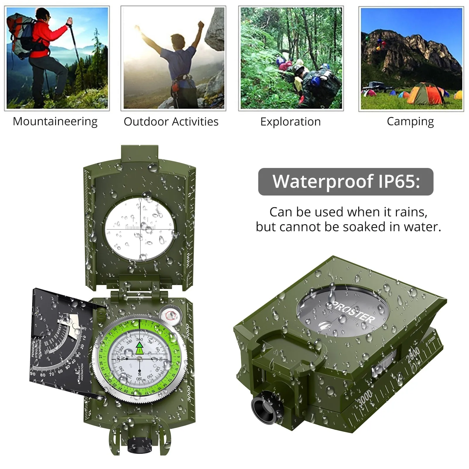 Professional Compass Metal Compass Sighting Clinometer Waterproof IP65 with Carry Bag