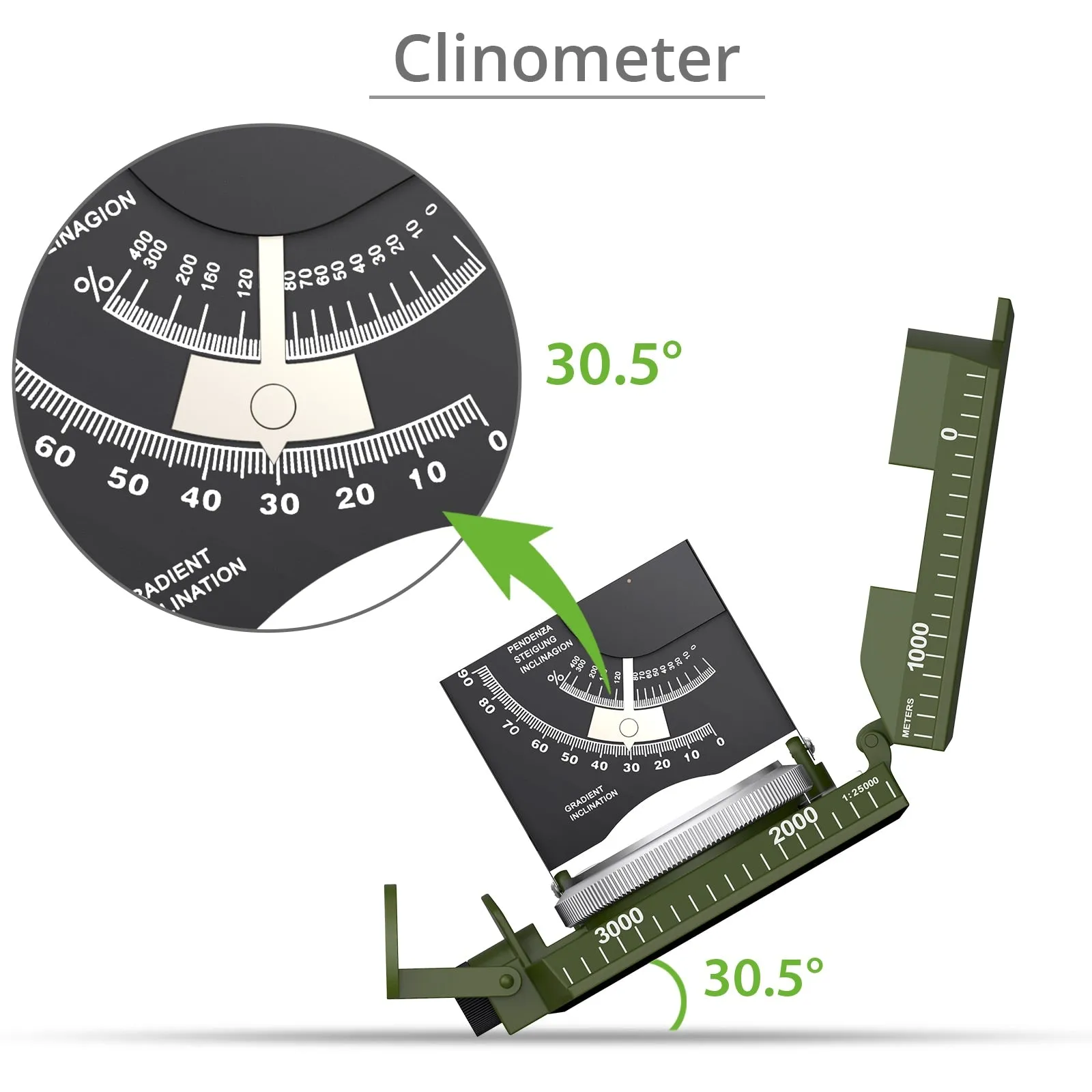 Professional Compass Metal Compass Sighting Clinometer Waterproof IP65 with Carry Bag