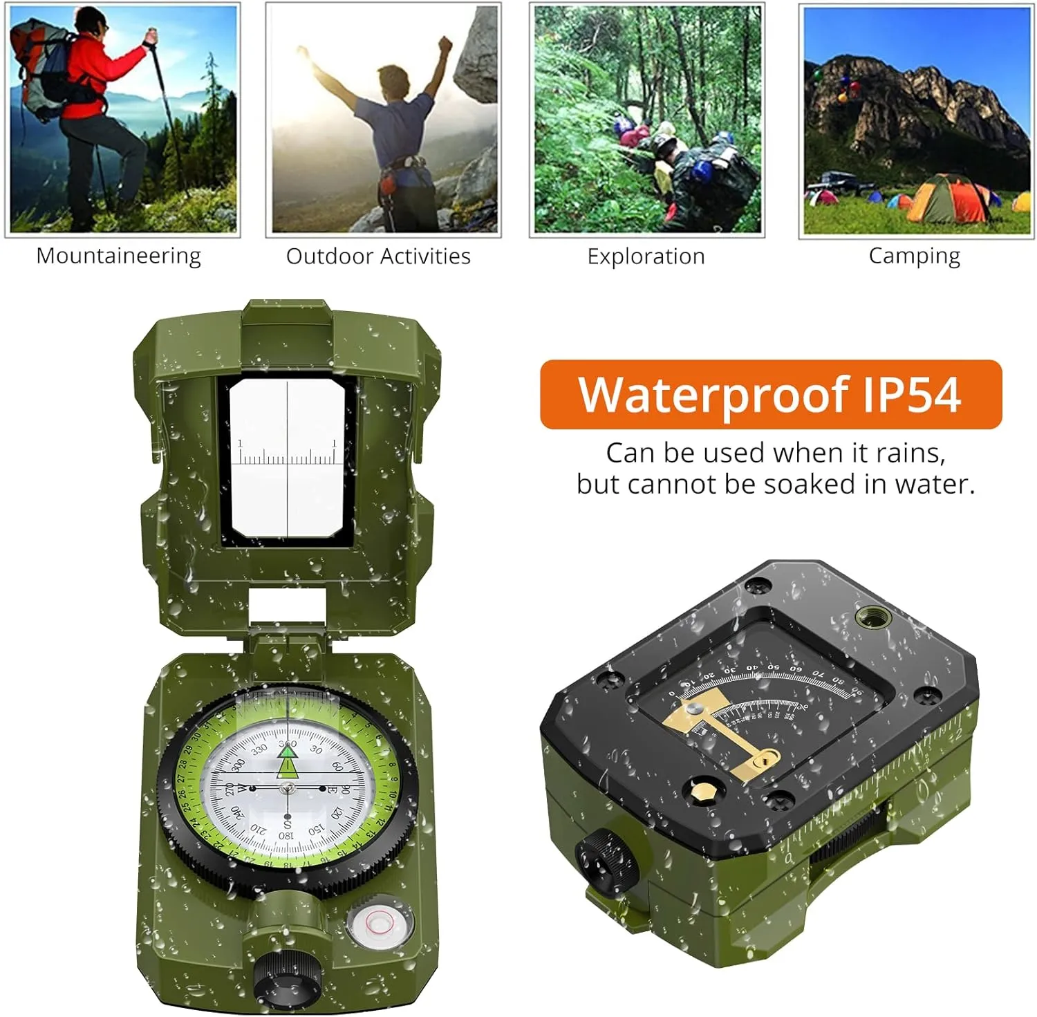 Proster IP54 Hiking Compass with Sighting Clinometer Professional Military Compass Aluminum Alloy Camping Compass Waterproof with Carry Bag