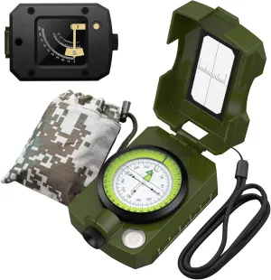 Proster IP54 Hiking Compass with Sighting Clinometer Professional Military Compass Aluminum Alloy Camping Compass Waterproof with Carry Bag