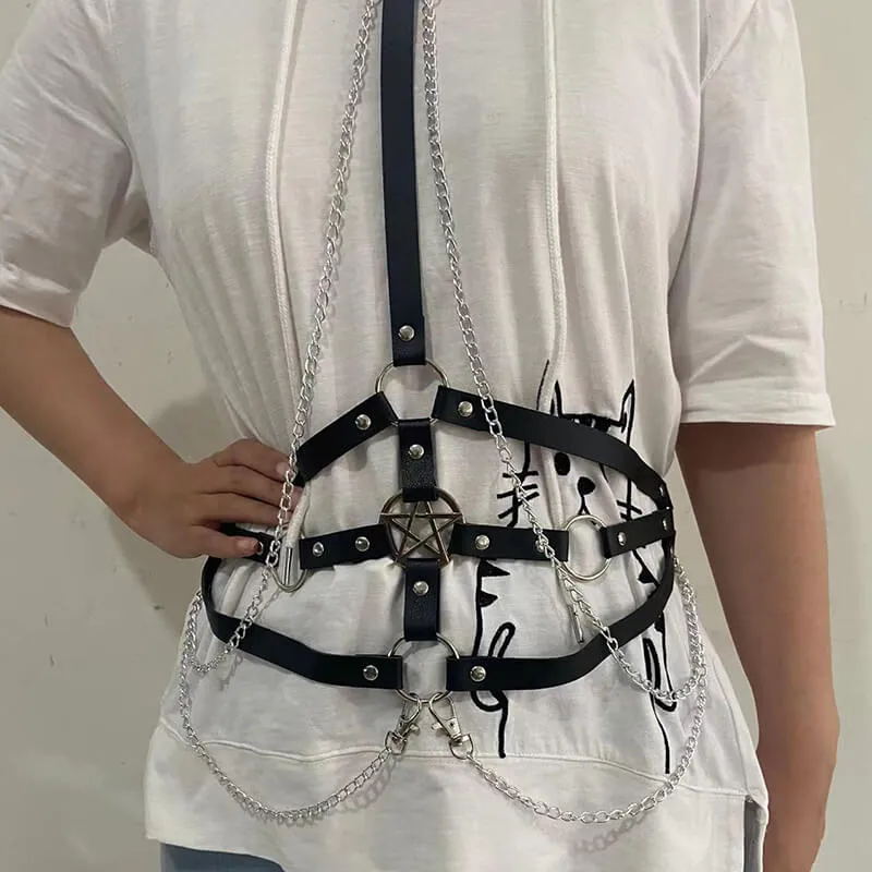 Punk Pentagram Metal Chain Harness Belt