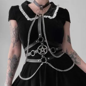 Punk Pentagram Metal Chain Harness Belt