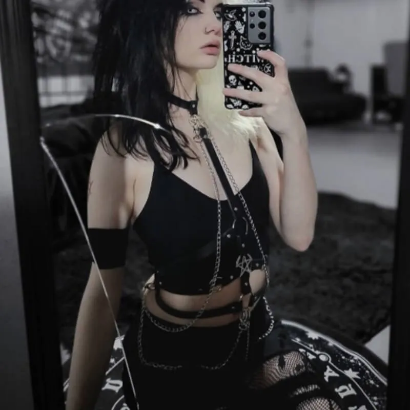 Punk Pentagram Metal Chain Harness Belt