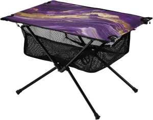Purple Gold Swirl Portable Folding Camping Table, Compact Lightweight Beach Table with Carrying Bag for Outdoor Picnics, BBQs, Camp