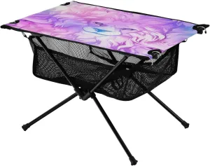 Purple Lion Head Portable Folding Camping Table, Compact Lightweight Beach Table with Carrying Bag for Outdoor Picnics, BBQs, Camp