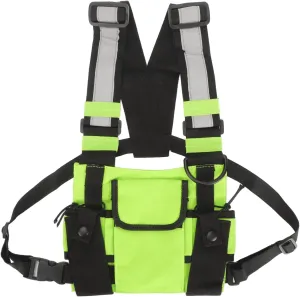 Radio Chest Harness Radio Vest Bag, Adjustable Radio Harness Chest Pocket Pack Vest for Two Way Radio Fruit Green, Walkie Talkie Vest Harness with Adjustable Shoulder Straps