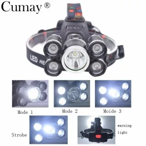 Rechargeable 16000 Lumen 5 led Headlight Headlamp Hunting Fishing Bike Camping Head Lamp 18650 battery  USB Charger