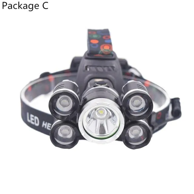 Rechargeable 16000 Lumen 5 led Headlight Headlamp Hunting Fishing Bike Camping Head Lamp 18650 battery  USB Charger