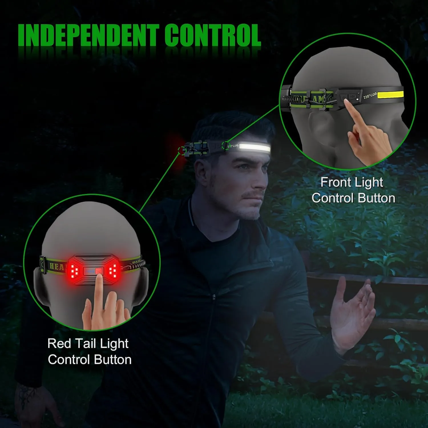 Rechargeable Headlamp 2PCS, Super Bright LED Headlamp, 230° COB Wide Beam Head Lamp, Motion Sensor Flashlight with Taillight(Red Lights) Waterproof Hard Hat Headlight, for Running, Cycling and Camping
