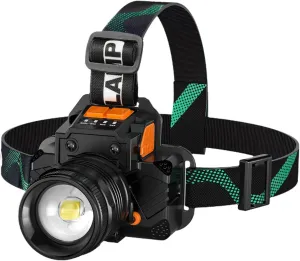 Rechargeable Headlamp, 50000 High Lumens. Super Bright with Motion Sensor, 5 Lighting Modes. IPX7 Waterproof, 90° Adjustable & zoomable, Ideal for Camping, Cycling and Running.