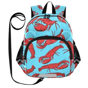 Red Lobster Marine Blue Toddler Harness Backpack for Boys Girls 3-6 Years Kids Backpack with Anti Lost Safety Leash Baby Travel Bag for Preschool Travel Walking