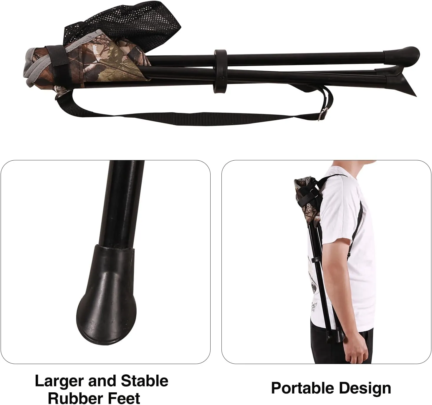 REDCAMP 2 Pack Folding Tripod Stools for Adults, Lightweight Portable Camping Stools for Blinds, Small Tripod Chairs for Fishing Backpacking Travel
