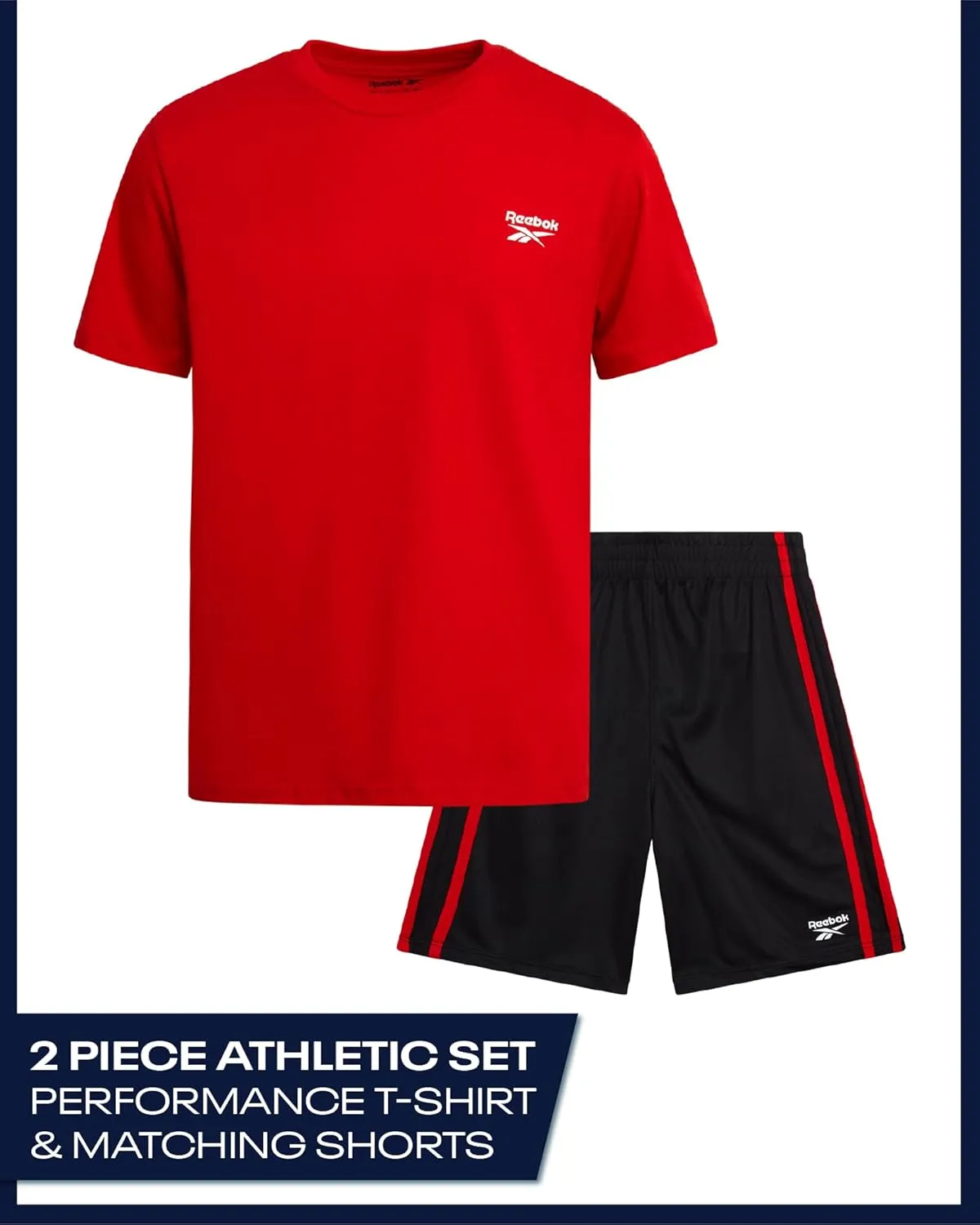 Reebok Boys Athletic Shorts Set - 2 Piece Summer Clothes Outfit with Graphic Tee and Boys Basketball Shorts for Active Kids