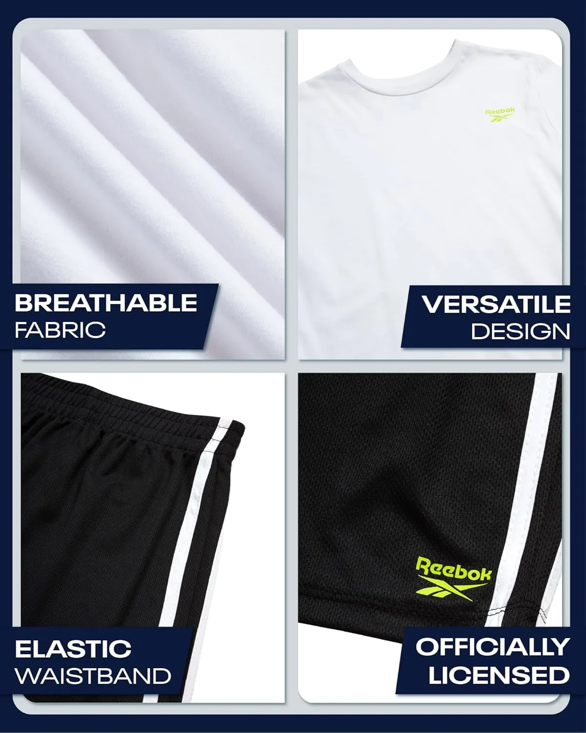 Reebok Boys Athletic Shorts Set - 2 Piece Summer Clothes Outfit with Graphic Tee and Boys Basketball Shorts for Active Kids