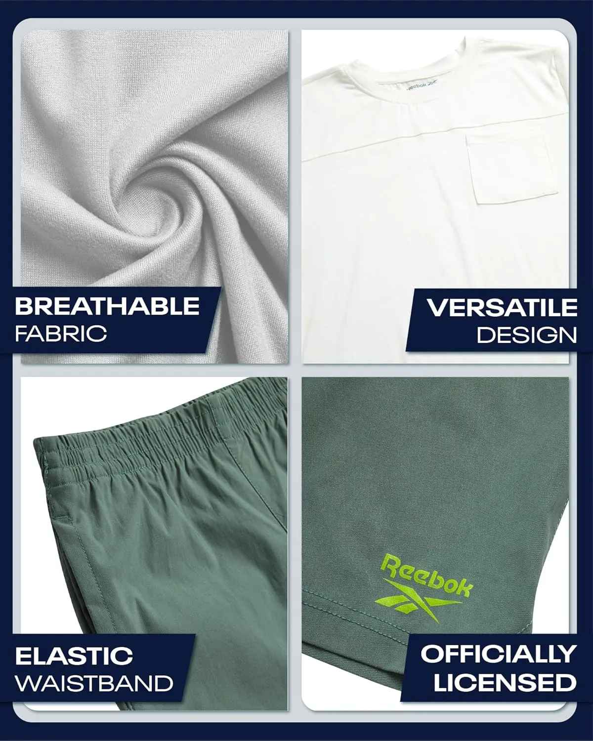 Reebok Boys Athletic Shorts Set - 2 Piece Summer Clothes Outfit with Pocket Tee and Boys Running Shorts for Active Kids