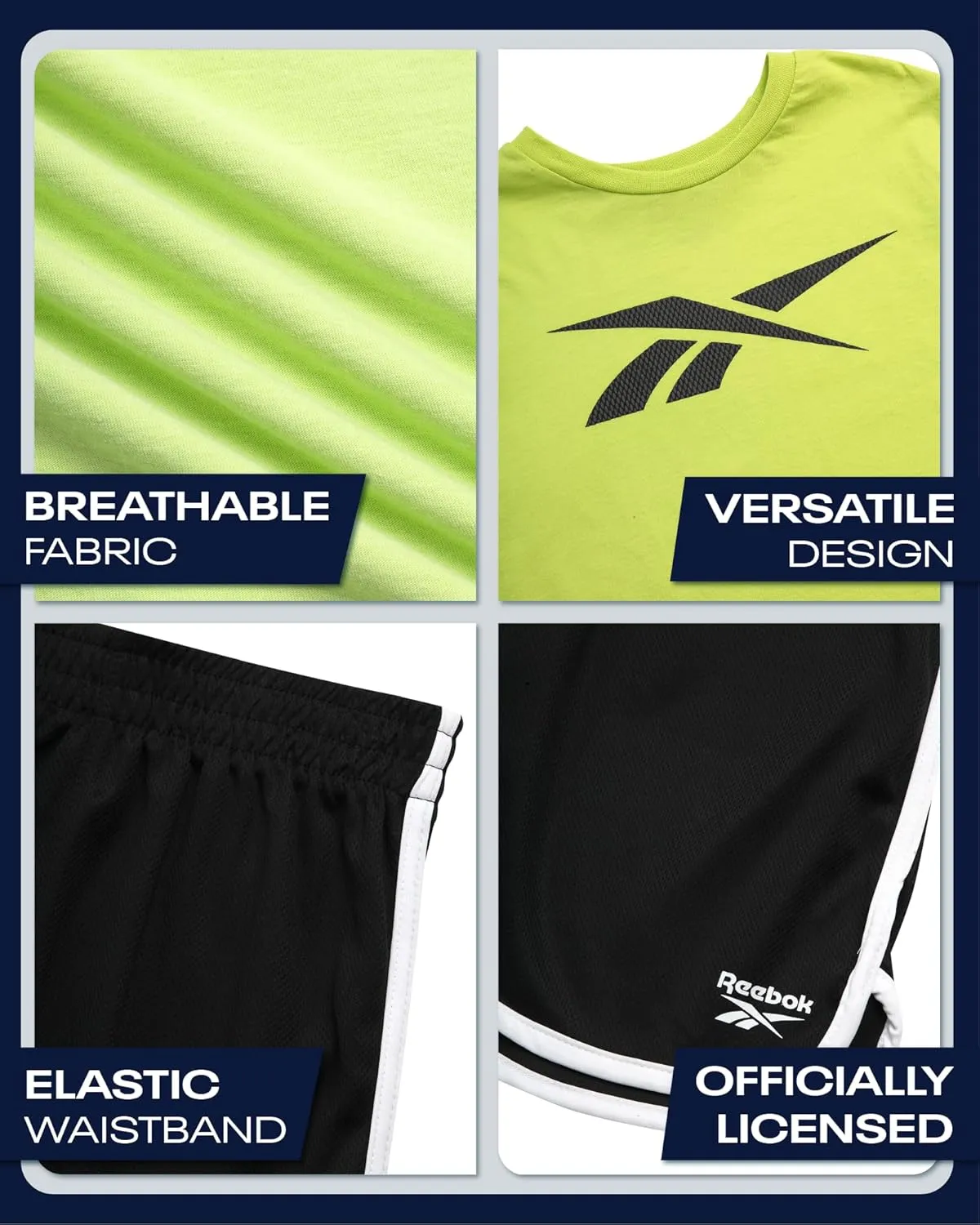 Reebok Boys Athletic Shorts Set - 3 Piece Summer Clothes Outfit with Graphic Tees and Boys Running Shorts for Active Kids