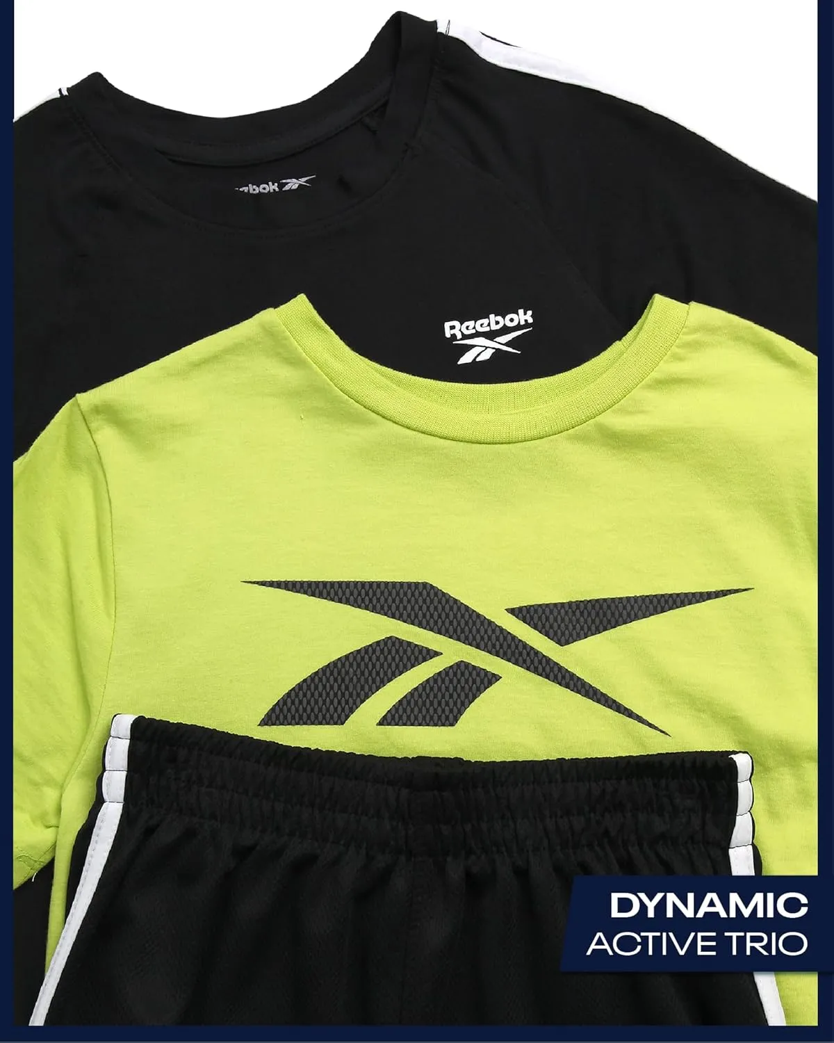 Reebok Boys Athletic Shorts Set - 3 Piece Summer Clothes Outfit with Graphic Tees and Boys Running Shorts for Active Kids