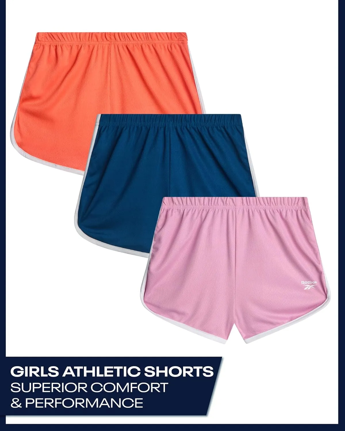 Reebok Girls Athletic Shorts - 3 Pack Active Performance Lightweight Mesh Dolphin Girls Shorts for Running Soccer Gym (7-12)