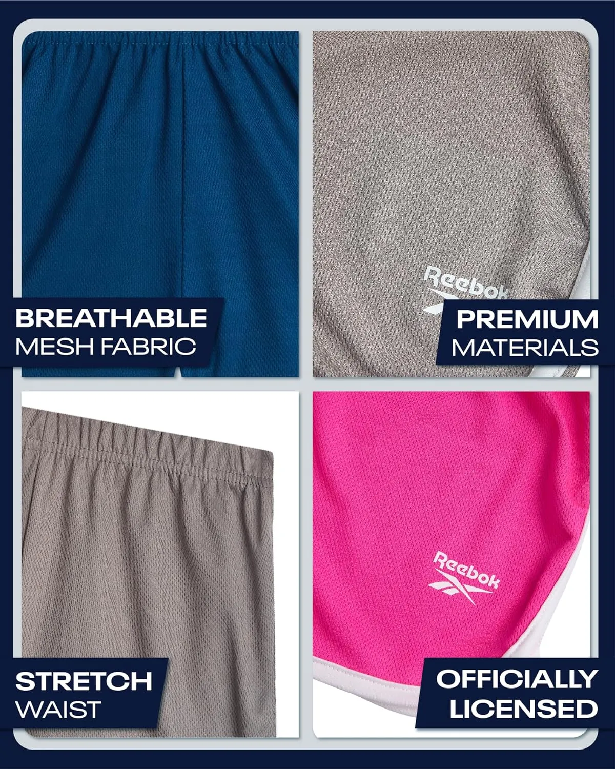 Reebok Girls Athletic Shorts - 3 Pack Active Performance Lightweight Mesh Dolphin Girls Shorts for Running Soccer Gym (7-12)