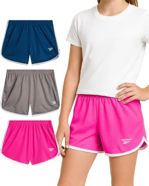 Reebok Girls Athletic Shorts - 3 Pack Active Performance Lightweight Mesh Dolphin Girls Shorts for Running Soccer Gym (7-12)