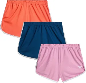 Reebok Girls Athletic Shorts - 3 Pack Active Performance Lightweight Mesh Dolphin Girls Shorts for Running Soccer Gym (7-12)