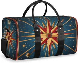 Retro Compass Travel Duffle Bag for Women Men Gym Duffel Foldable Bag Waterproof Weekender Ocean Themed Duffle Tote