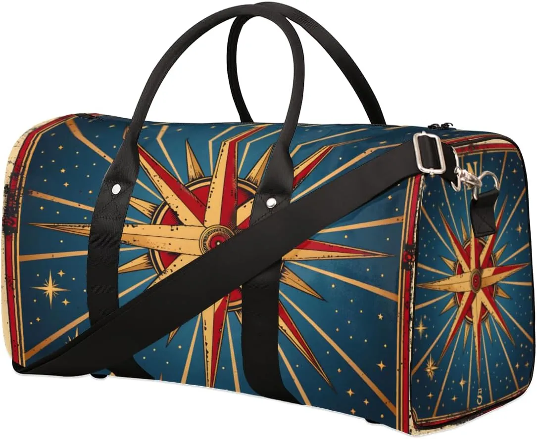 Retro Compass Travel Duffle Bag for Women Men Gym Duffel Foldable Bag Waterproof Weekender Ocean Themed Duffle Tote