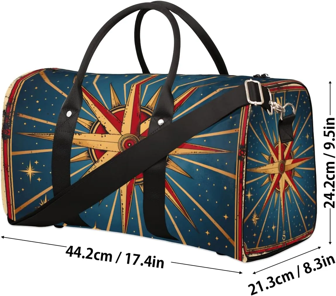 Retro Compass Travel Duffle Bag for Women Men Gym Duffel Foldable Bag Waterproof Weekender Ocean Themed Duffle Tote