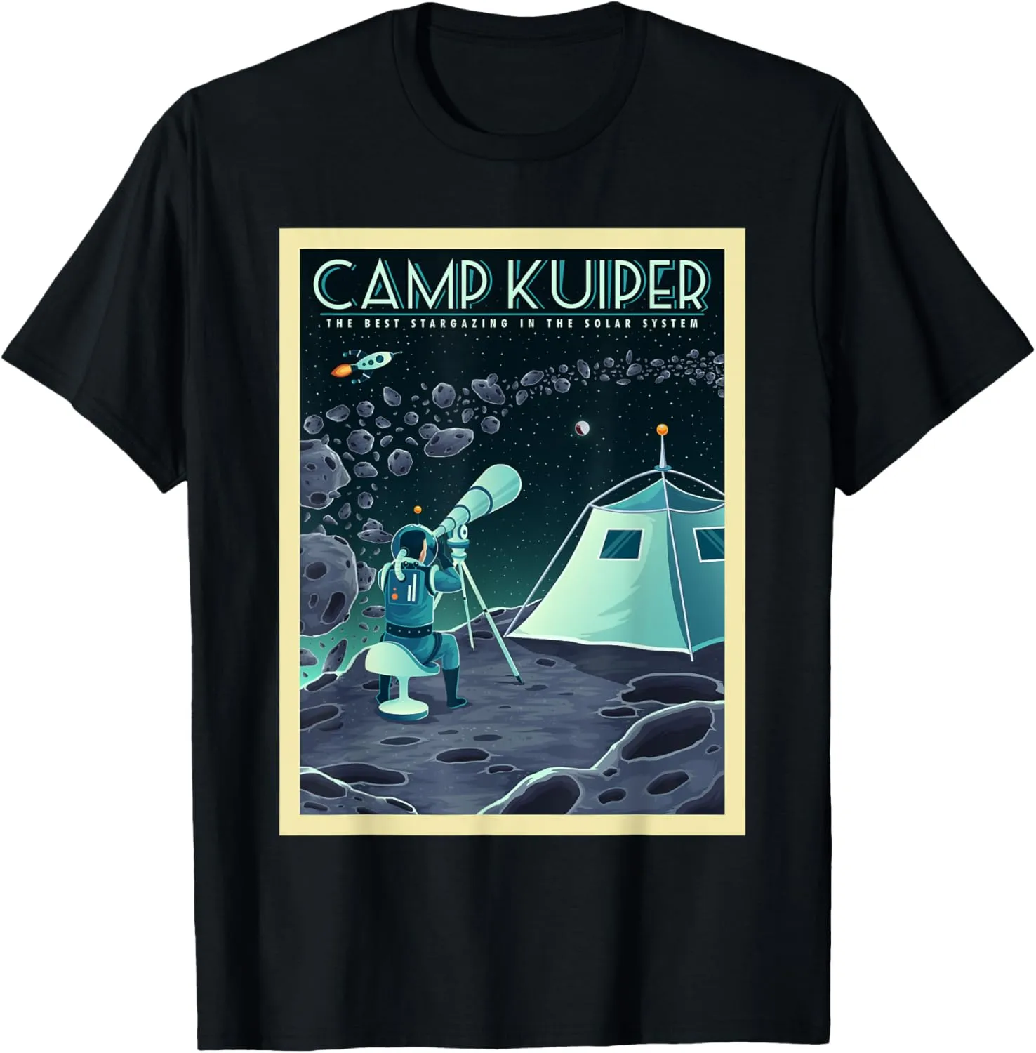 Retro Space Tourism Camp Kuiper Belt Camping Stargazing T-Shirt