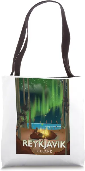 Reykjavik Iceland camping travel poster Tote Bag