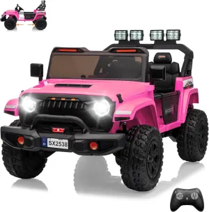 Ride On Toys, Adjustable Car Body, 2 Seater 24V Toddler Car, Ride On Car with Remote Control, Ride On Truck w/ 4-Wheeler Suspension, 3 Speeds, LED Lights, Pink