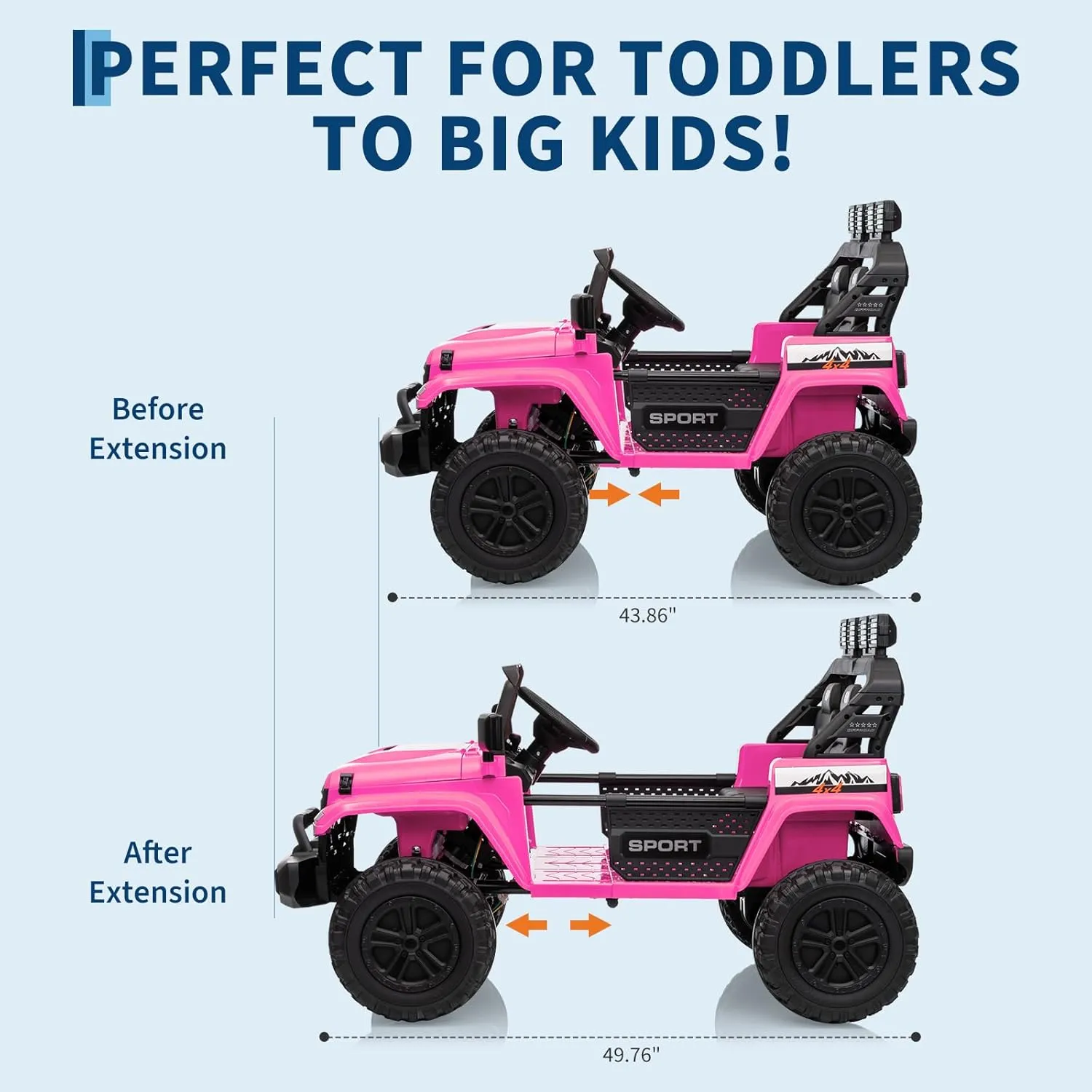 Ride On Toys, Adjustable Car Body, 2 Seater 24V Toddler Car, Ride On Car with Remote Control, Ride On Truck w/ 4-Wheeler Suspension, 3 Speeds, LED Lights, Pink