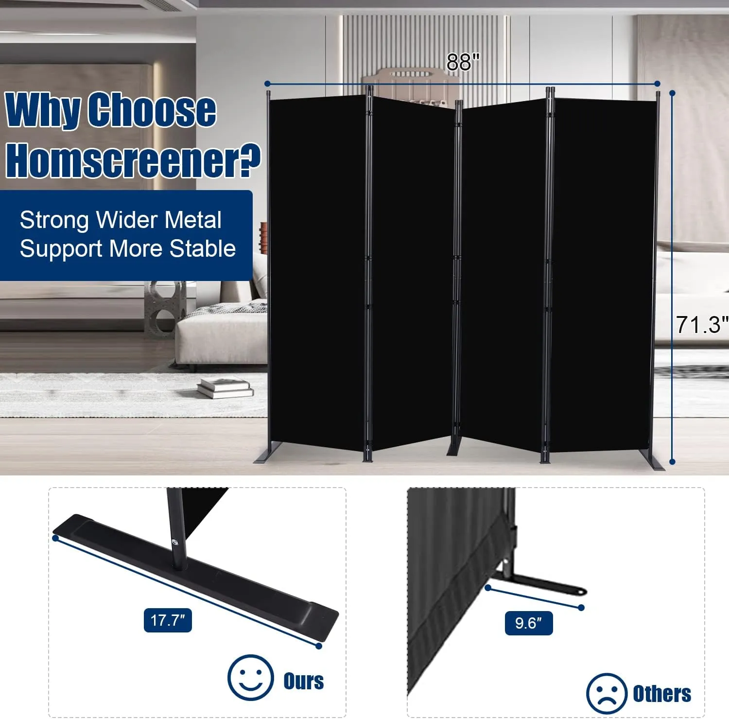 Room Divider 6FT Portable Room Dividers and Folding Privacy Screens, 88'' W Fabric Divider for Room Separation, 4 Panel Partition Room Dividers Freestanding Wall Divider Screen for Dorm Studio Office