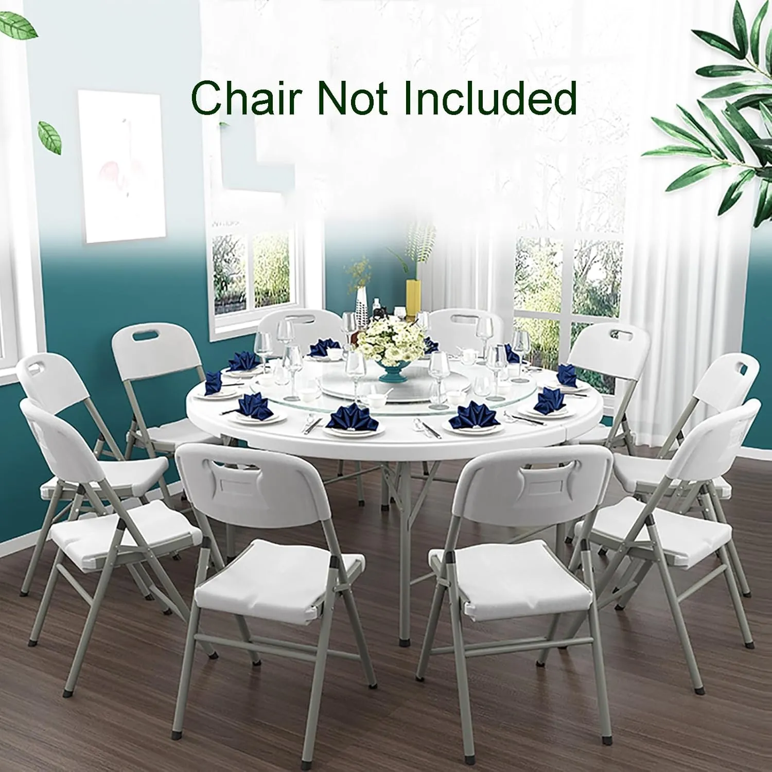 Round Folding Table, Folding Picnic Table for Outdoor with Handle, Portable Outdoor Table with Metal Bracket, 300Kg Load Bearing, Camping Accessories for Home Picnic BBQ Garden(White,120x74cm/47x29in)