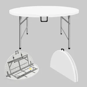 Round Folding Table, Folding Picnic Table for Outdoor with Handle, Portable Outdoor Table with Metal Bracket, 300Kg Load Bearing, Camping Accessories for Home Picnic BBQ Garden(White,120x74cm/47x29in)