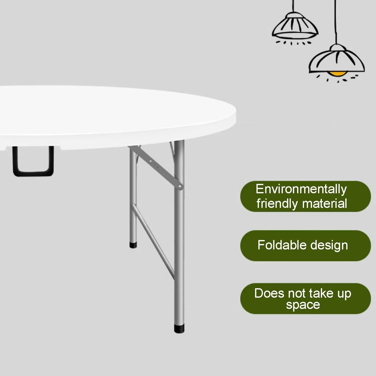 Round Folding Table, Folding Picnic Table for Outdoor with Handle, Portable Outdoor Table with Metal Bracket, 300Kg Load Bearing, Camping Accessories for Home Picnic BBQ Garden(White,120x74cm/47x29in)