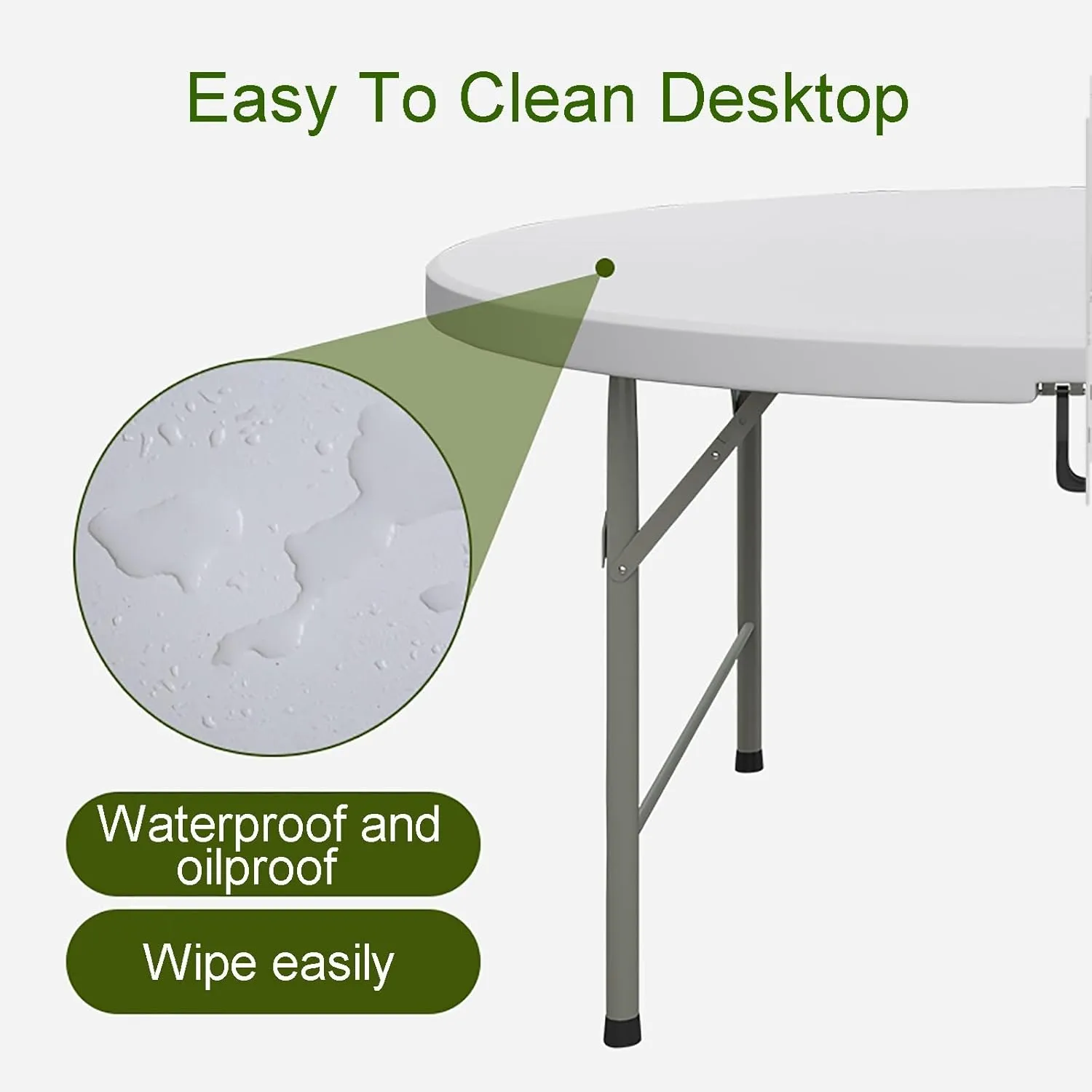 Round Folding Table, Folding Picnic Table for Outdoor with Handle, Portable Outdoor Table with Metal Bracket, 300Kg Load Bearing, Camping Accessories for Home Picnic BBQ Garden(White,120x74cm/47x29in)