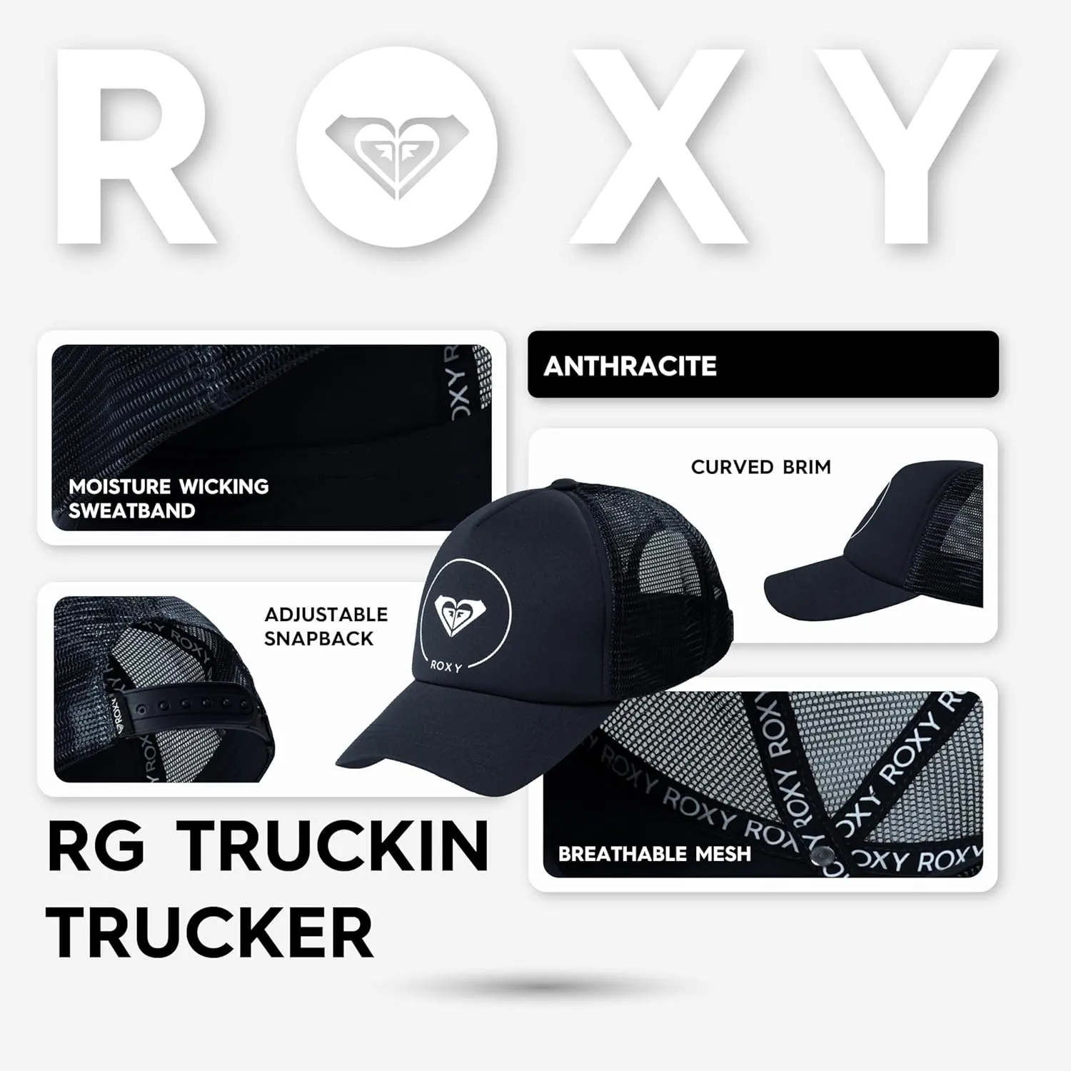Roxy Girls Truckin Trucker Hat – Adjustable Summer Cap for Girls, Lightweight and Breathable with Mesh Back
