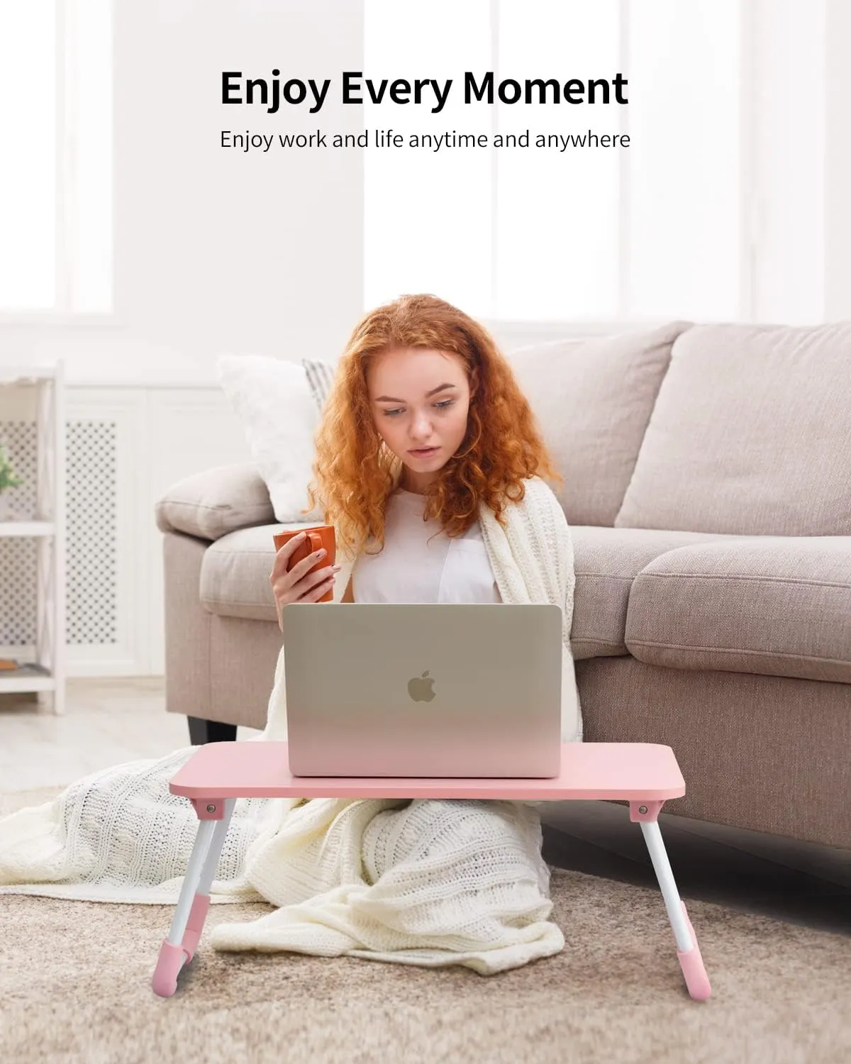 Ruxury Folding Lap Desk Laptop Stand Bed Desk Table Tray, Breakfast Serving Tray, Portable & Lightweight Mini Table for Sofa Couch Floor - Pink