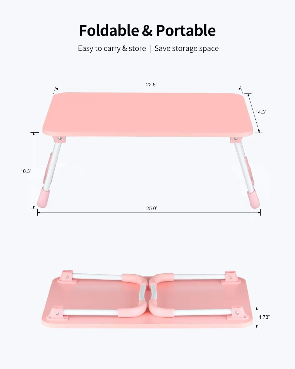 Ruxury Folding Lap Desk Laptop Stand Bed Desk Table Tray, Breakfast Serving Tray, Portable & Lightweight Mini Table for Sofa Couch Floor - Pink