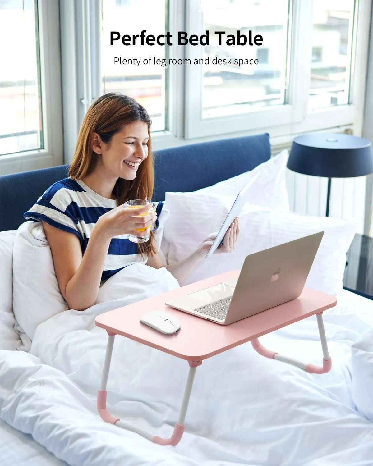 Ruxury Folding Lap Desk Laptop Stand Bed Desk Table Tray, Breakfast Serving Tray, Portable & Lightweight Mini Table for Sofa Couch Floor - Pink