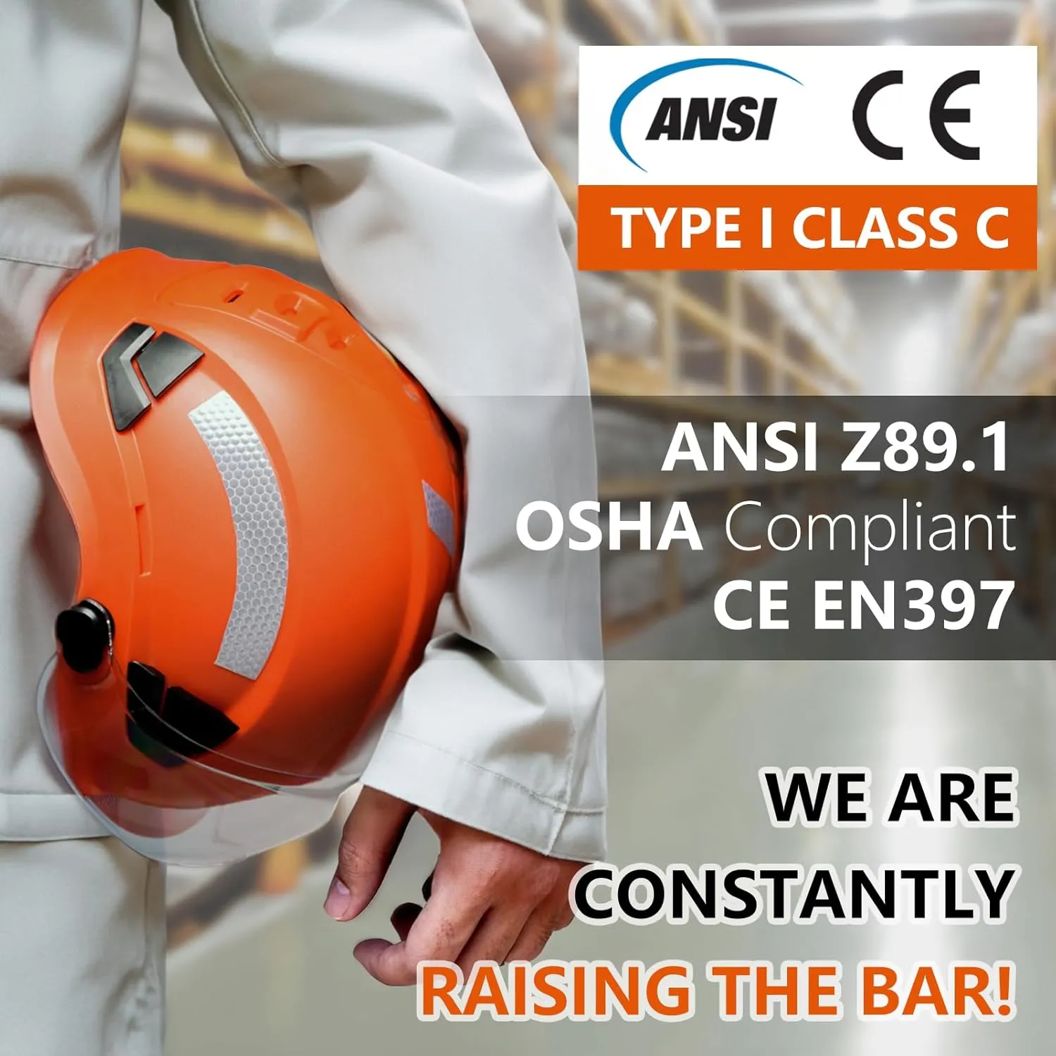 Safety Helmet Hard Hat with Visor & Chin Strap OSHA Approved - Brimless Vented Hardhat ANSI Z89.1