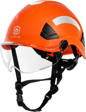 Safety Helmet Hard Hat with Visor & Chin Strap OSHA Approved - Brimless Vented Hardhat ANSI Z89.1