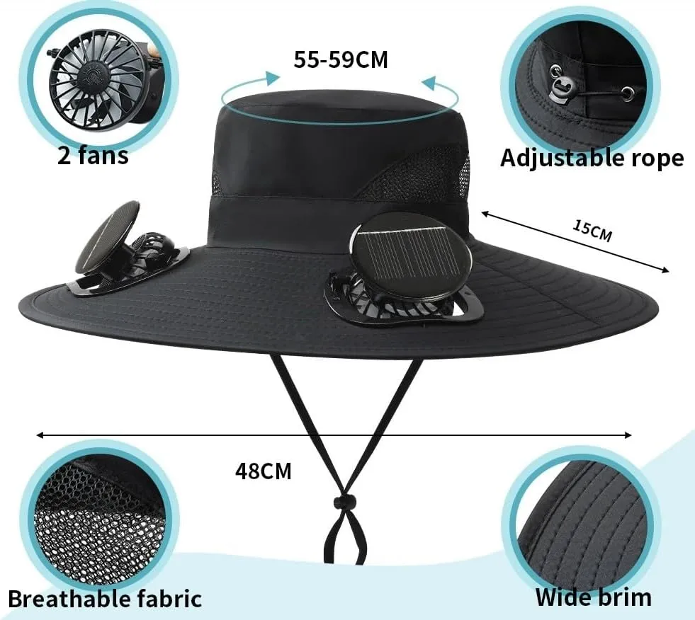 SALENT Fan Hat with Solar Power for Men and Women UPF 50  Sun Hats Wide Brim Bucket Hats for Outdoor Fishing and Beach