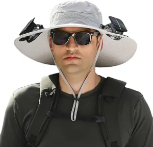 SALENT Fan Hat with Solar Power for Men and Women UPF 50  Sun Hats Wide Brim Bucket Hats for Outdoor Fishing and Beach